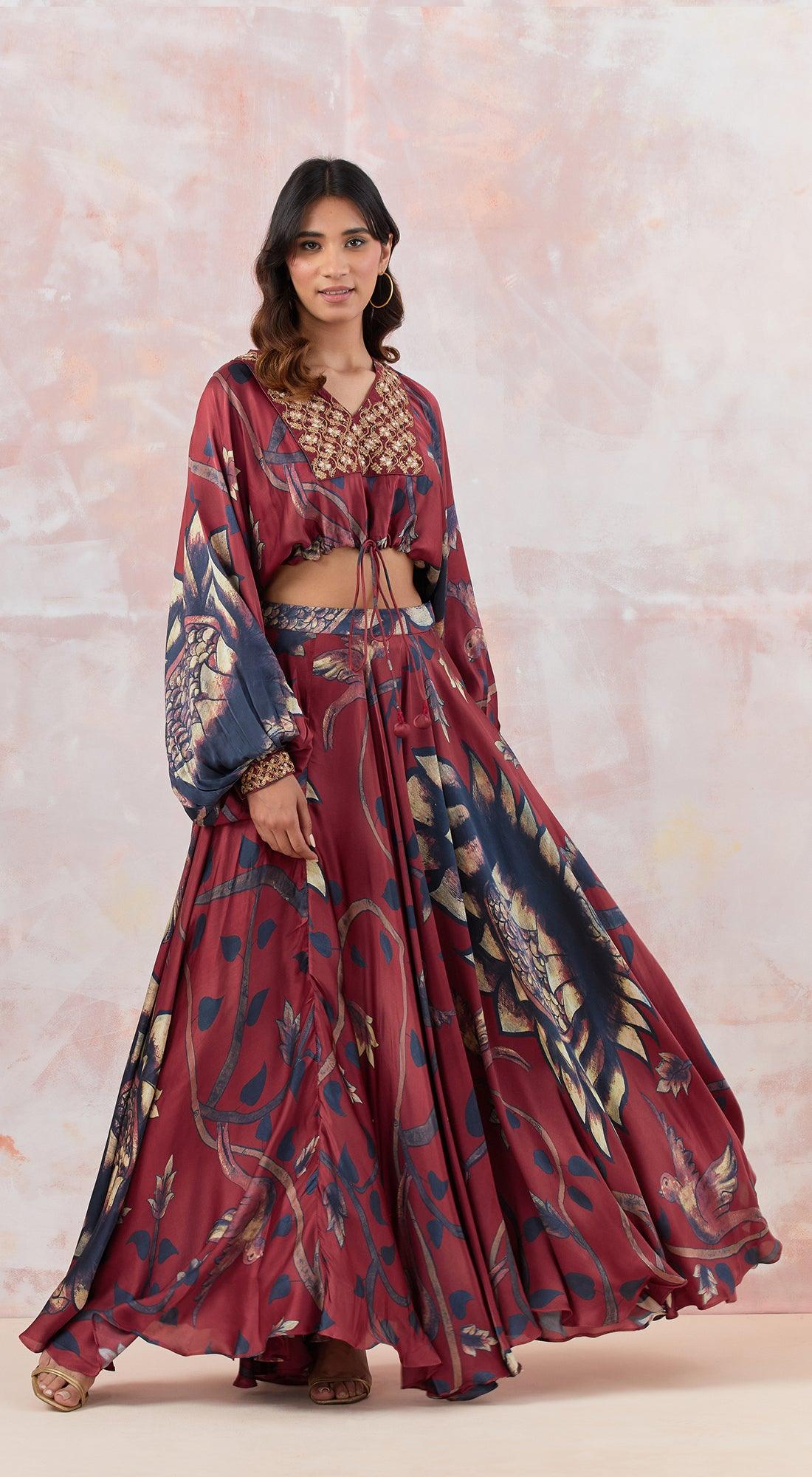 Maroon Embroidered Skirt Set - Basanti Kapde aur Koffee