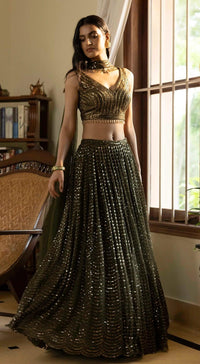 Moss green sequinned lehenga set - Basanti Kapde aur Koffee