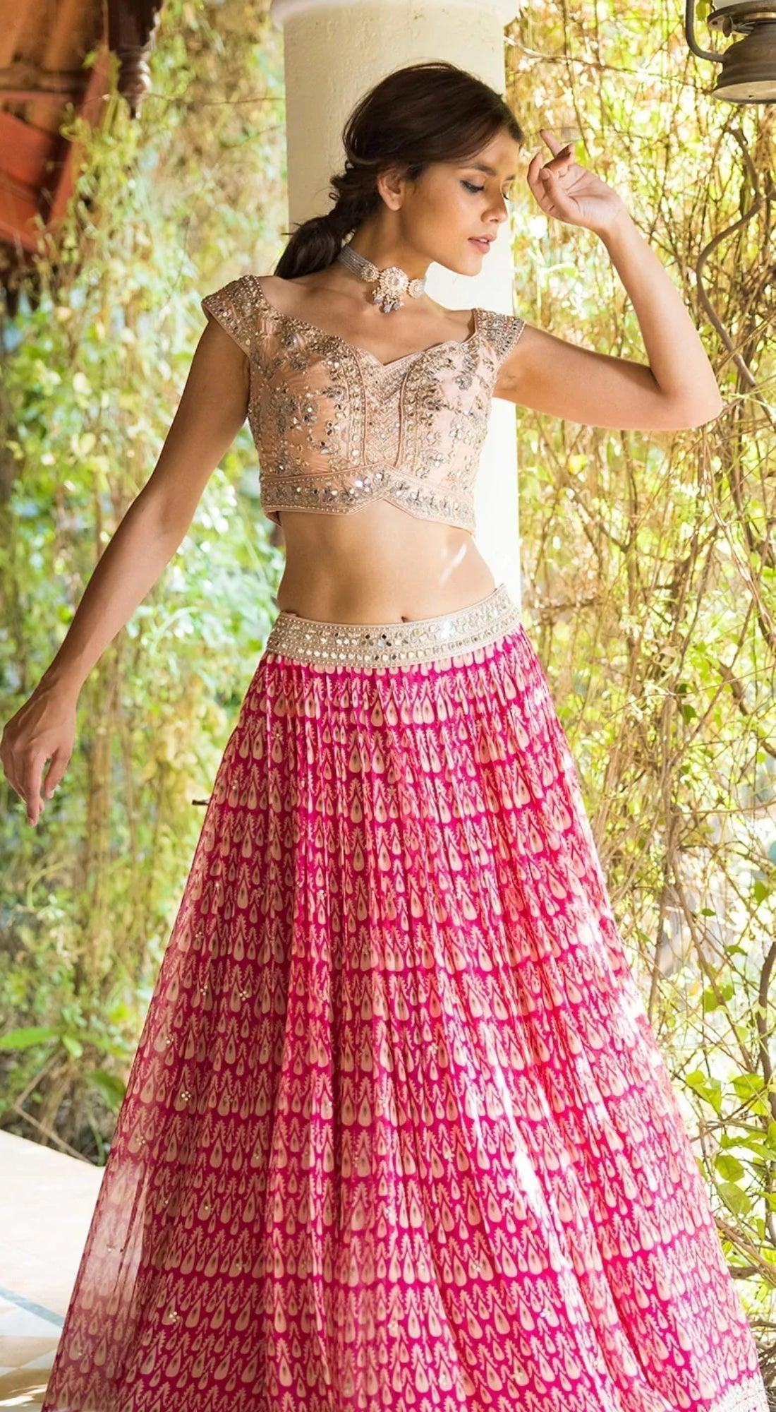 Pink Drops Printed Lehenga With Dupatta - Basanti Kapde aur Koffee