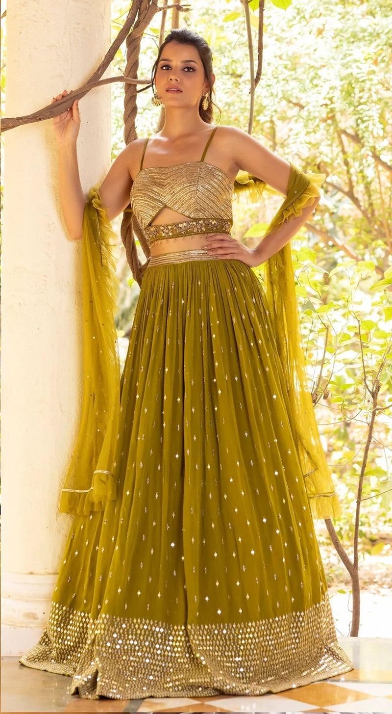 Strappy Blouse Lehenga Set - Basanti Kapde aur Koffee