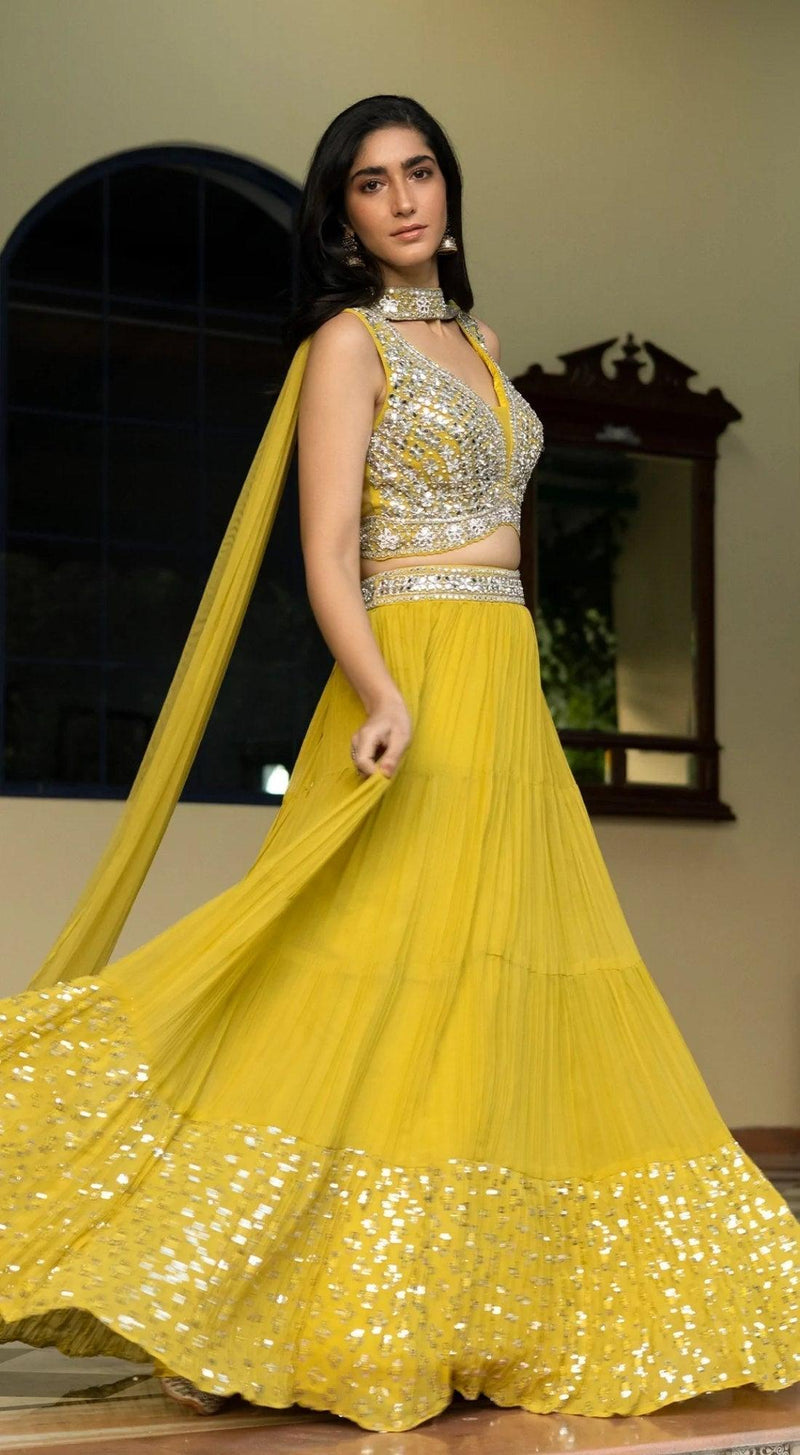 Tuscany yellow embellished lehenga set - Basanti Kapde aur Koffee