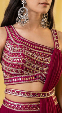 Wine Lehenga Set with Mirror Work - Basanti Kapde aur Koffee