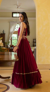 Wine Lehenga Set with Mirror Work - Basanti Kapde aur Koffee