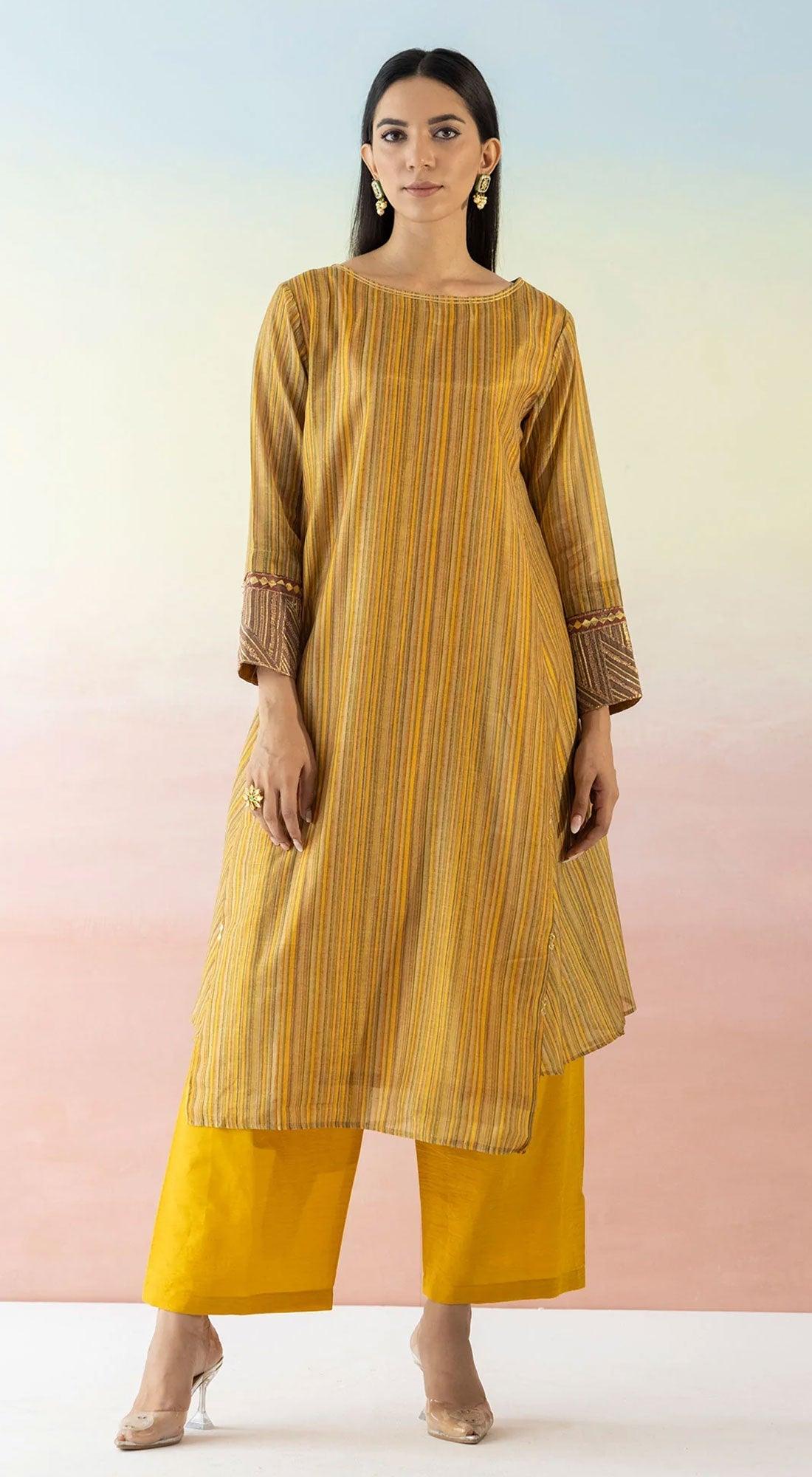 Yellow Asymmetric Kurta With Pants - Basanti Kapde aur Koffee