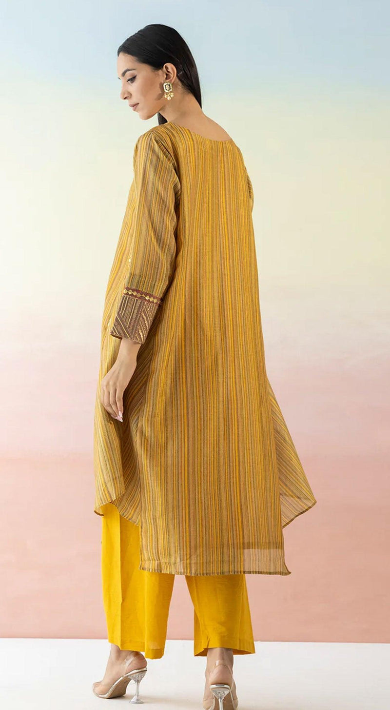 Yellow Asymmetric Kurta With Pants - Basanti Kapde aur Koffee