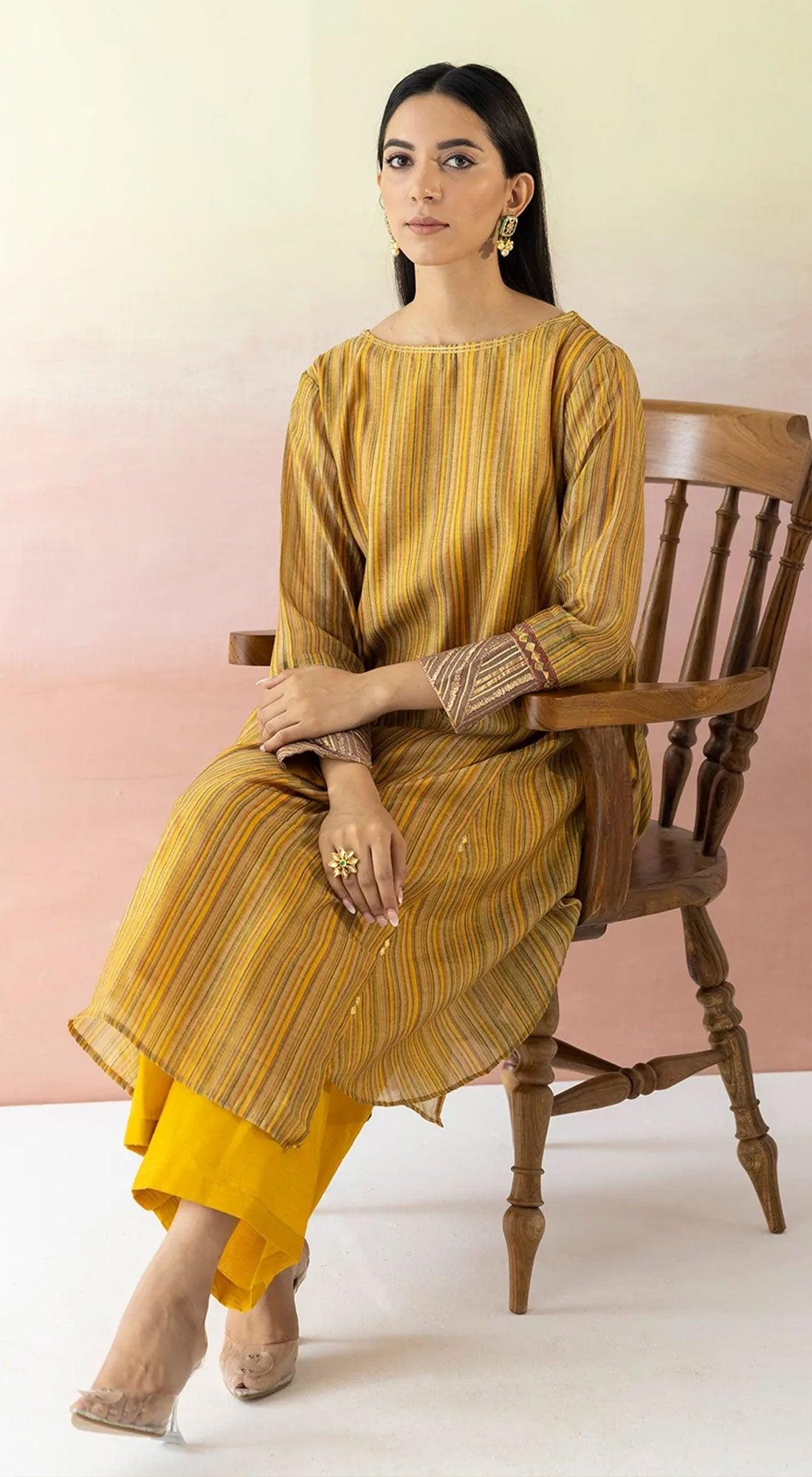 Yellow Asymmetric Kurta With Pants - Basanti Kapde aur Koffee