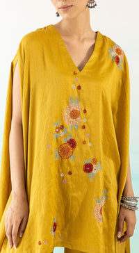 Yellow Embroidered Asymmetric Kurta And Pants - Basanti Kapde aur Koffee