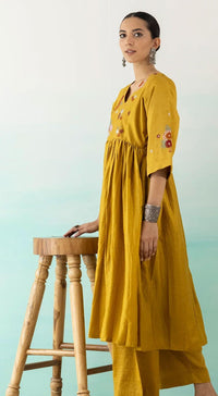 Yellow Embroidered Gathered Kurta With Pants - Basanti Kapde aur Koffee