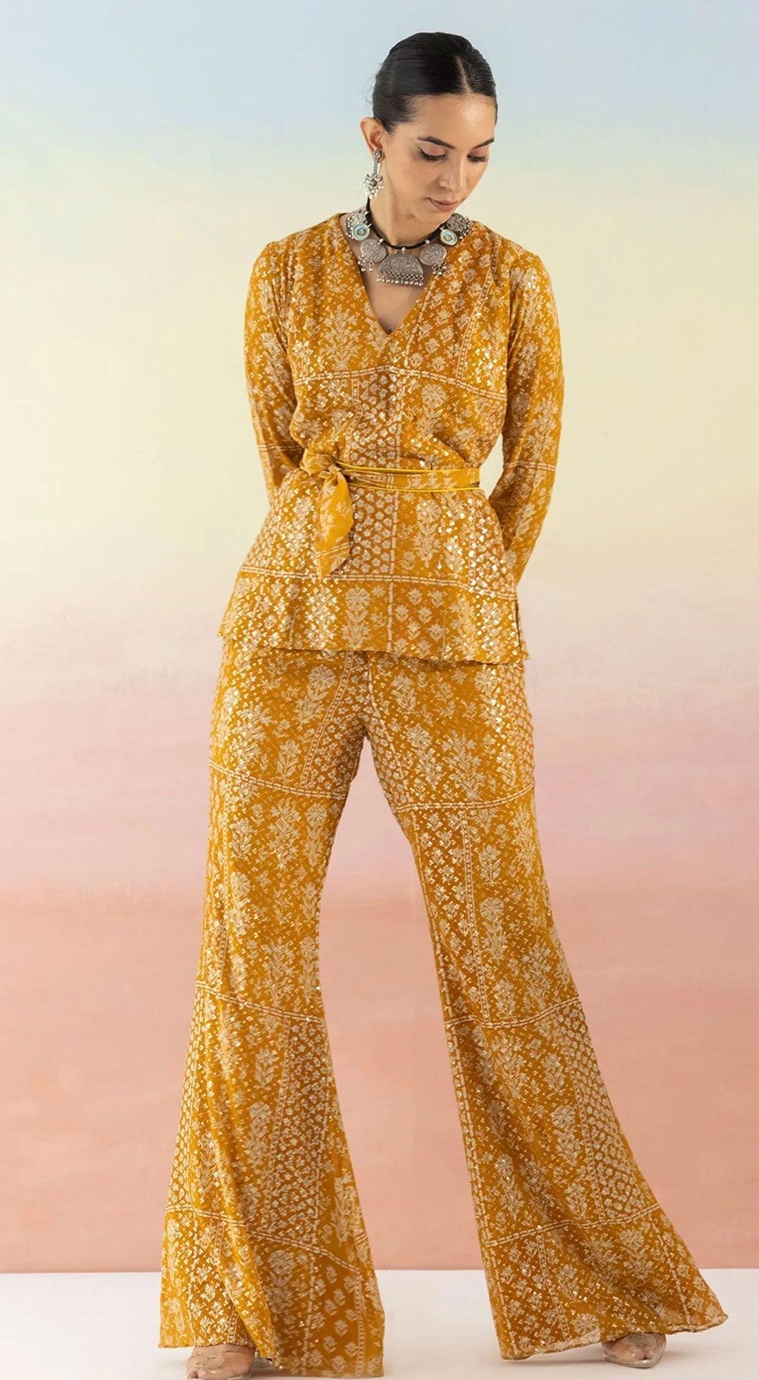 Yellow Printed Kurta With Flared Pants - Basanti Kapde aur Koffee