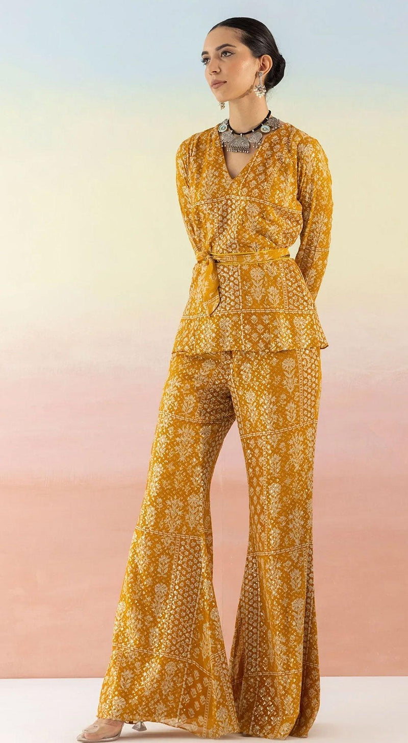 Yellow Printed Kurta With Flared Pants - Basanti Kapde aur Koffee