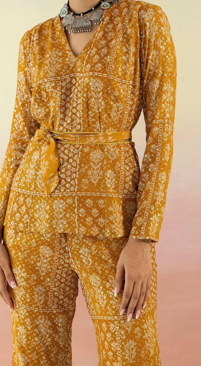 Yellow Printed Kurta With Flared Pants - Basanti Kapde aur Koffee