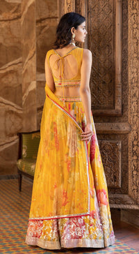 Yellow Sequin Printed Georgette Lehenga - Basanti Kapde aur Koffee